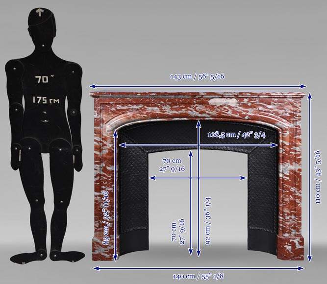 Louis XIV style mantel in red Languedoc marble Louis XIV style mantel in red Languedoc marble-10