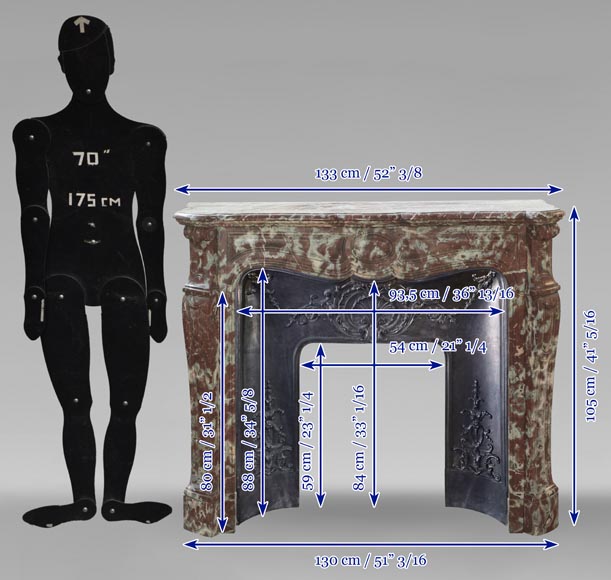 Louis XV style Pompadour mantel in Rouge du Nord marble Louis XV style Pompadour mantel in Rouge du Nord marble-8