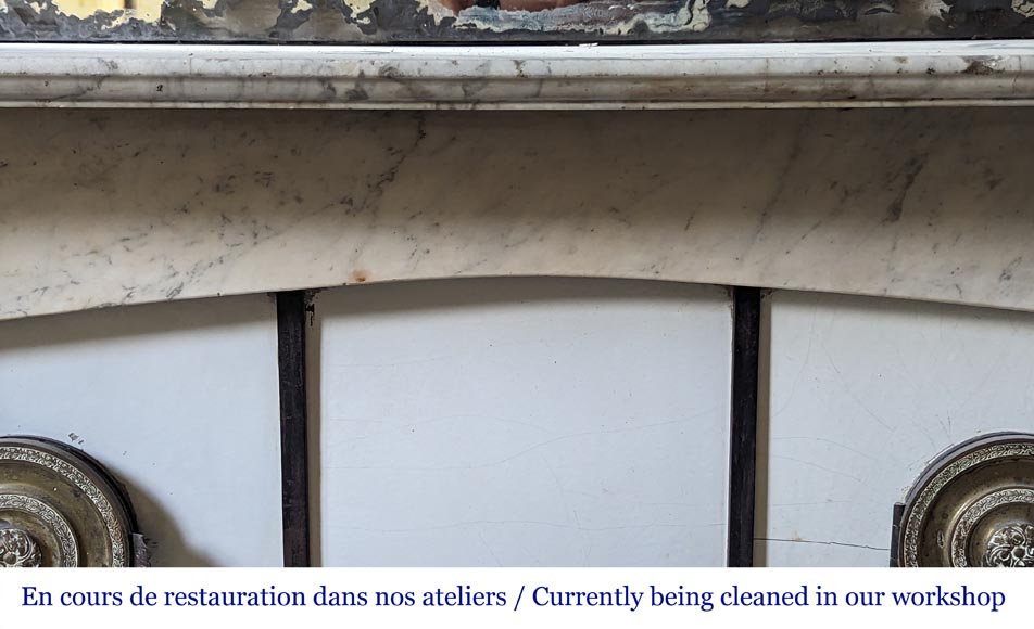 Restoration period mantel with console legs in veined Carrara marble Restoration period mantel with console legs in veined Carrara marble-1