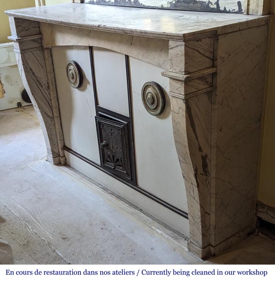 Restoration period mantel with console legs in veined Carrara marble Restoration period mantel with console legs in veined Carrara marble-5