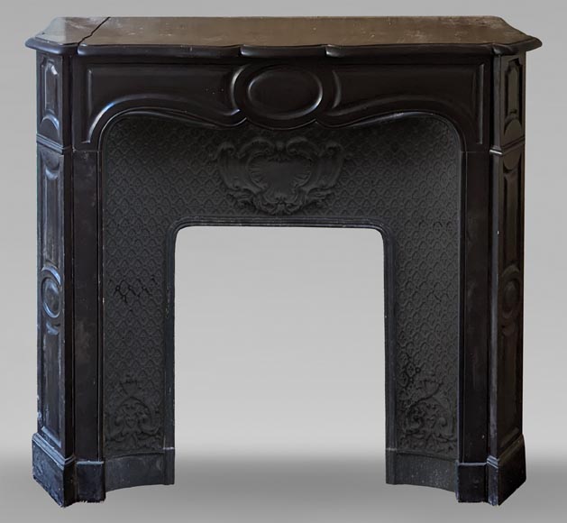 Louis XV style Pompadour mantel in fine black marble from Belgium Louis XV style Pompadour mantel in fine black marble from Belgium-0