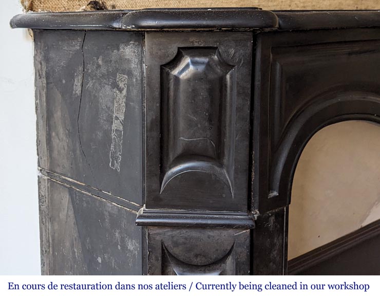 Louis XV style Pompadour mantel in fine black marble from Belgium Louis XV style Pompadour mantel in fine black marble from Belgium-3