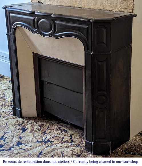 Louis XV style Pompadour mantel in fine black marble from Belgium Louis XV style Pompadour mantel in fine black marble from Belgium-5