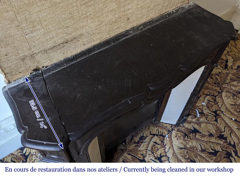 Louis XV style Pompadour mantel in fine black marble from Belgium Louis XV style Pompadour mantel in fine black marble from Belgium-8