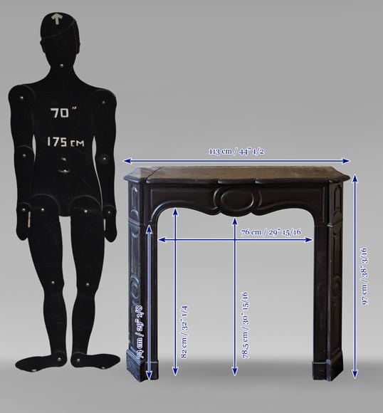 Louis XV style Pompadour mantel in fine black marble from Belgium Louis XV style Pompadour mantel in fine black marble from Belgium-9