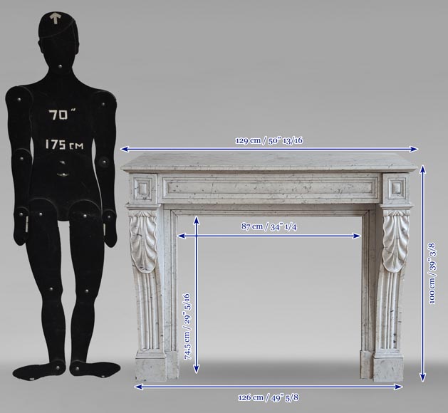 Napoleon III style Modillon mantel adorned with water leaves in Carrara marble Napoleon III style Modillon mantel adorned with water leaves in Carrara marble-10