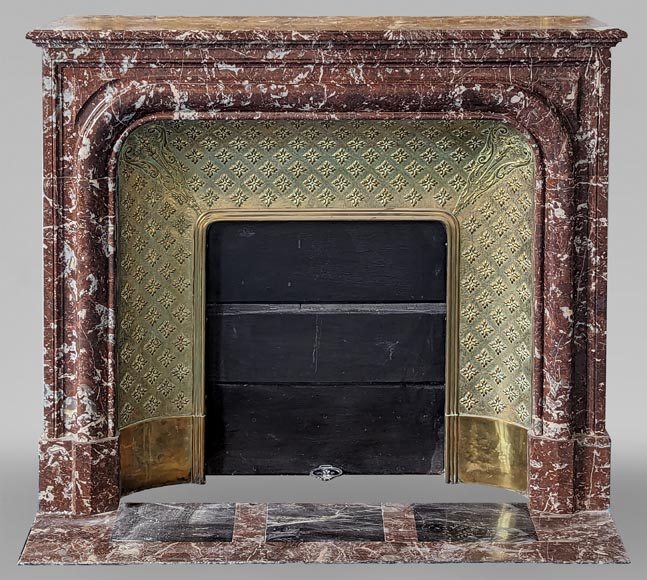 Louis XIV style mantel in Rouge du Nord marble with brass insert Louis XIV style mantel in Rouge du Nord marble with brass insert-0