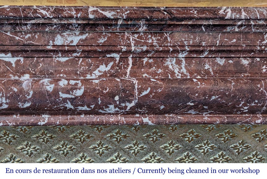 Louis XIV style mantel in Rouge du Nord marble with brass insert Louis XIV style mantel in Rouge du Nord marble with brass insert-1