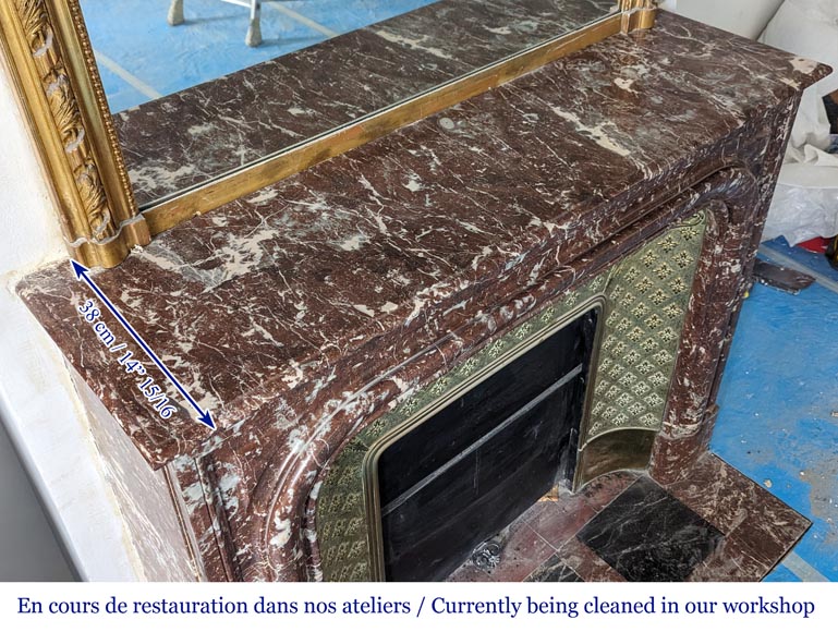 Louis XIV style mantel in Rouge du Nord marble with brass insert Louis XIV style mantel in Rouge du Nord marble with brass insert-10