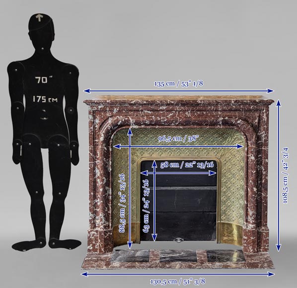 Louis XIV style mantel in Rouge du Nord marble with brass insert Louis XIV style mantel in Rouge du Nord marble with brass insert-11