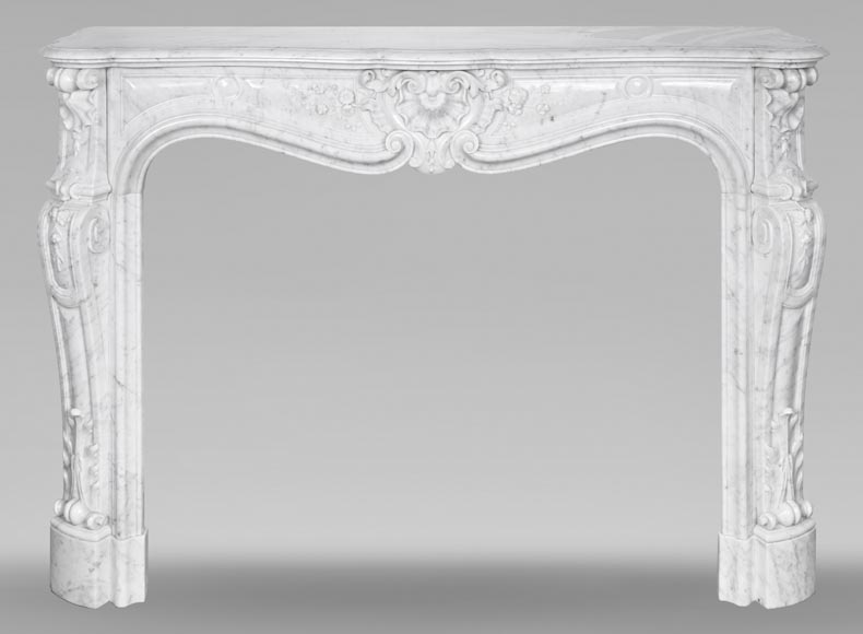 Louis XV style fireplace in Carrara marble, decorated with a floral shell motif Louis XV style fireplace in Carrara marble, decorated with a floral shell motif-0