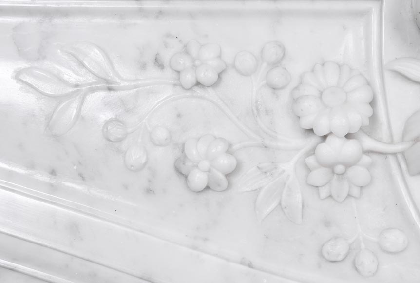 Louis XV style fireplace in Carrara marble, decorated with a floral shell motif Louis XV style fireplace in Carrara marble, decorated with a floral shell motif-4