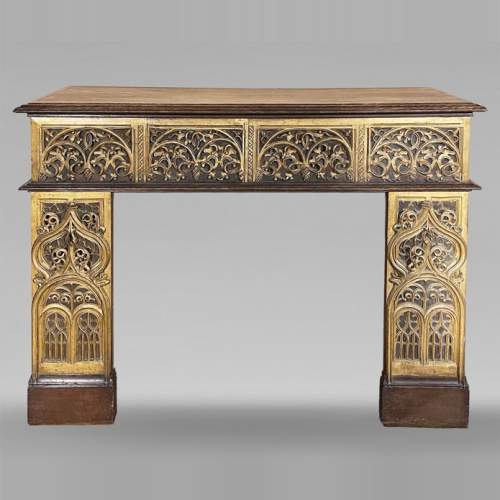 Neo-Gothic style mantel in gilded wood
