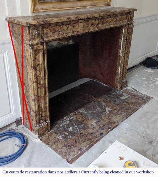 Louis XVI period mantel adorned with a rose window carved in Aleppo Breche Louis XVI period mantel adorned with a rose window carved in Aleppo Breche-2