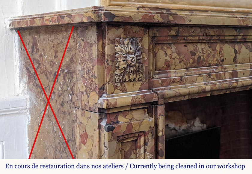 Louis XVI period mantel adorned with a rose window carved in Aleppo Breche Louis XVI period mantel adorned with a rose window carved in Aleppo Breche-3