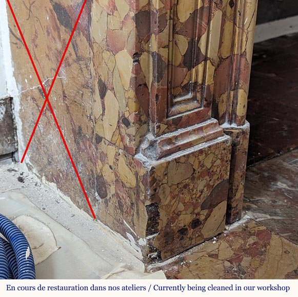 Louis XVI period mantel adorned with a rose window carved in Aleppo Breche Louis XVI period mantel adorned with a rose window carved in Aleppo Breche-4