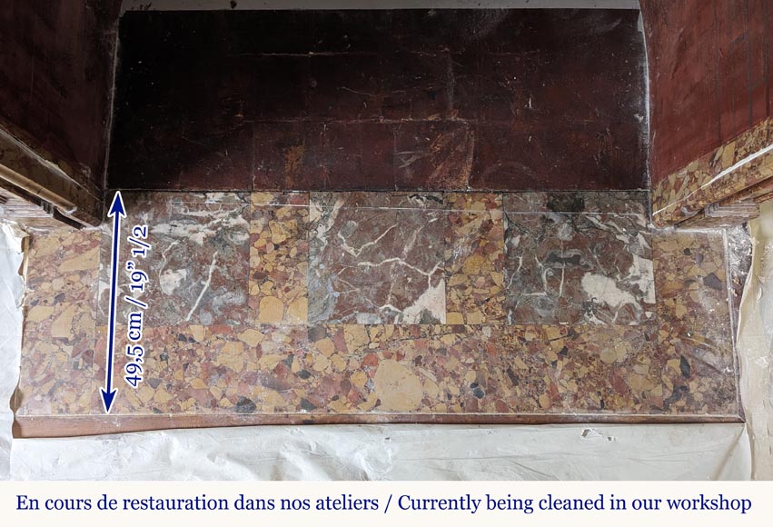 Louis XVI period mantel adorned with a rose window carved in Aleppo Breche Louis XVI period mantel adorned with a rose window carved in Aleppo Breche-8