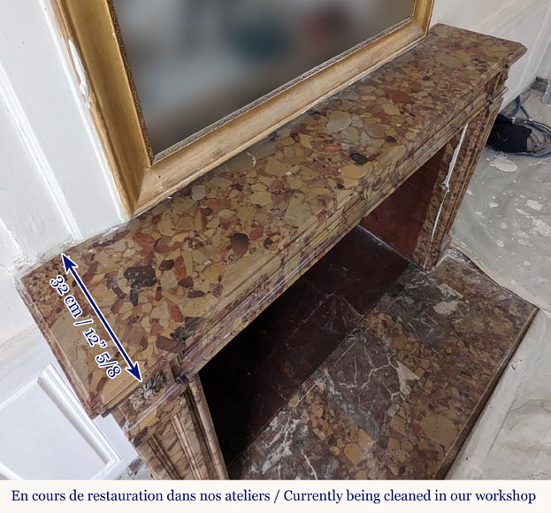 Louis XVI period mantel adorned with a rose window carved in Aleppo Breche Louis XVI period mantel adorned with a rose window carved in Aleppo Breche-9