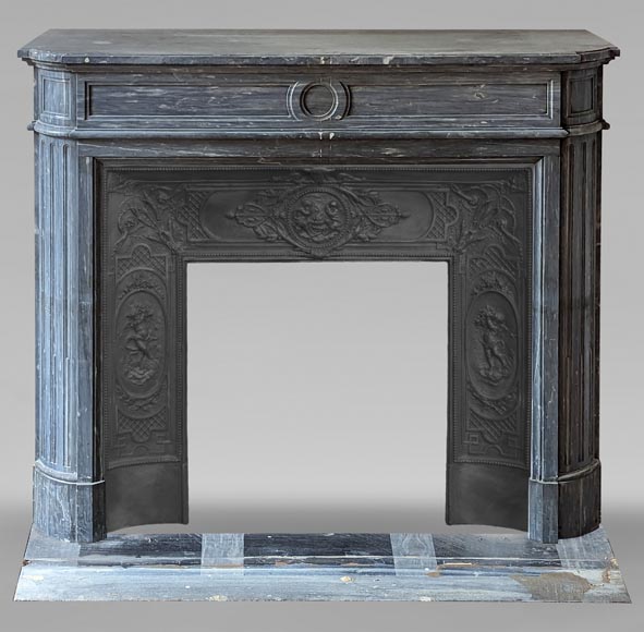 Louis XVI style mantel with rounded corners carved in Turquin marble Louis XVI style mantel with rounded corners carved in Turquin marble-0