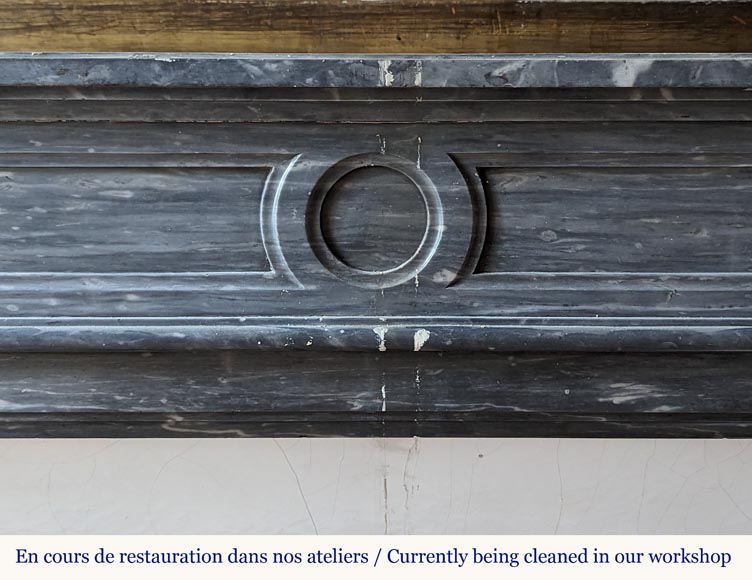 Louis XVI style mantel with rounded corners carved in Turquin marble Louis XVI style mantel with rounded corners carved in Turquin marble-1