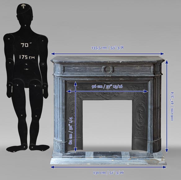 Louis XVI style mantel with rounded corners carved in Turquin marble Louis XVI style mantel with rounded corners carved in Turquin marble-10