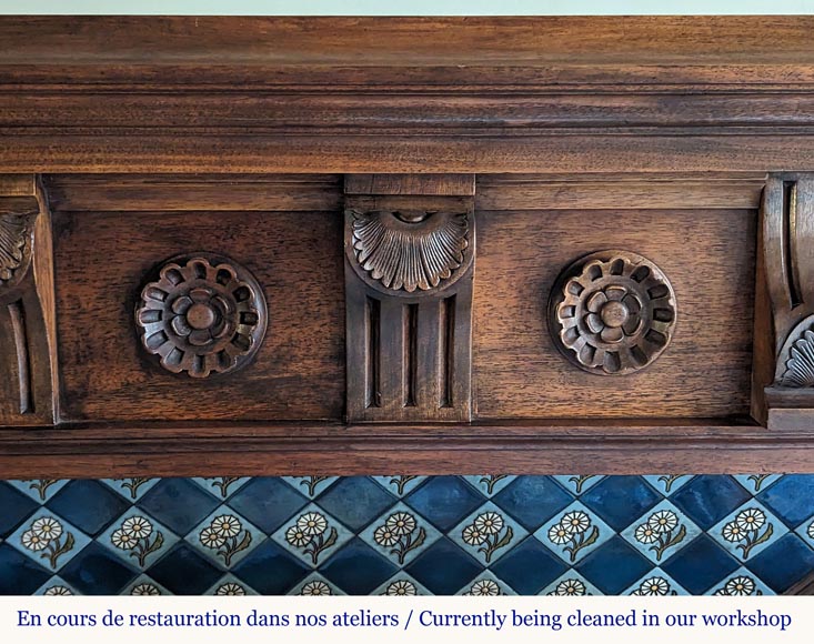 Napoleon III style mantel with carved walnut wood detached columns Napoleon III style mantel with carved walnut wood detached columns-1