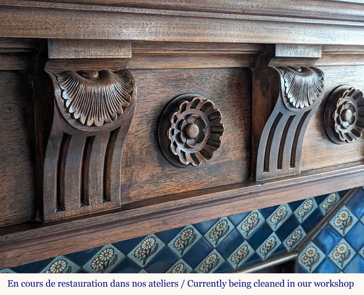 Napoleon III style mantel with carved walnut wood detached columns Napoleon III style mantel with carved walnut wood detached columns-2