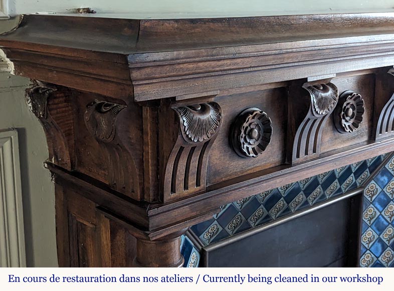 Napoleon III style mantel with carved walnut wood detached columns Napoleon III style mantel with carved walnut wood detached columns-4