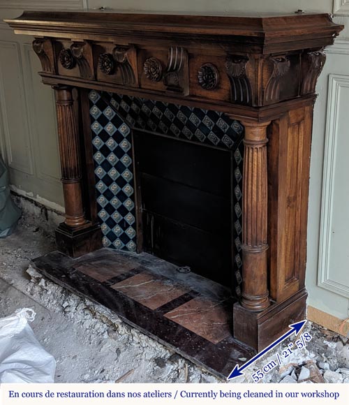 Napoleon III style mantel with carved walnut wood detached columns Napoleon III style mantel with carved walnut wood detached columns-6