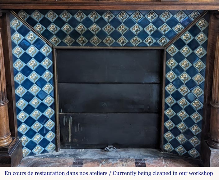 Napoleon III style mantel with carved walnut wood detached columns Napoleon III style mantel with carved walnut wood detached columns-9