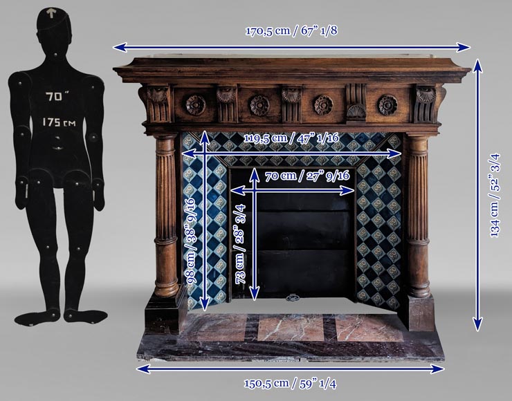 Napoleon III style mantel with carved walnut wood detached columns Napoleon III style mantel with carved walnut wood detached columns-12
