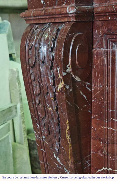 Louis XVI style mantel with rosette carved in red marble Louis XVI style mantel with rosette carved in red marble-4