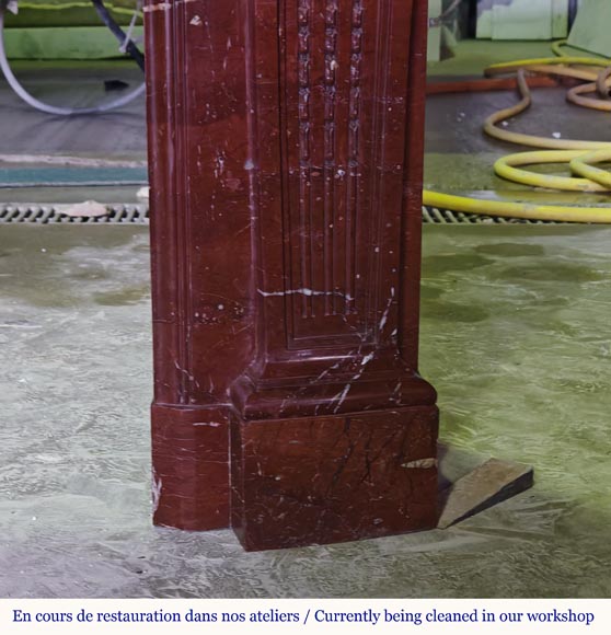 Louis XVI style mantel with rosette carved in red marble Louis XVI style mantel with rosette carved in red marble-8