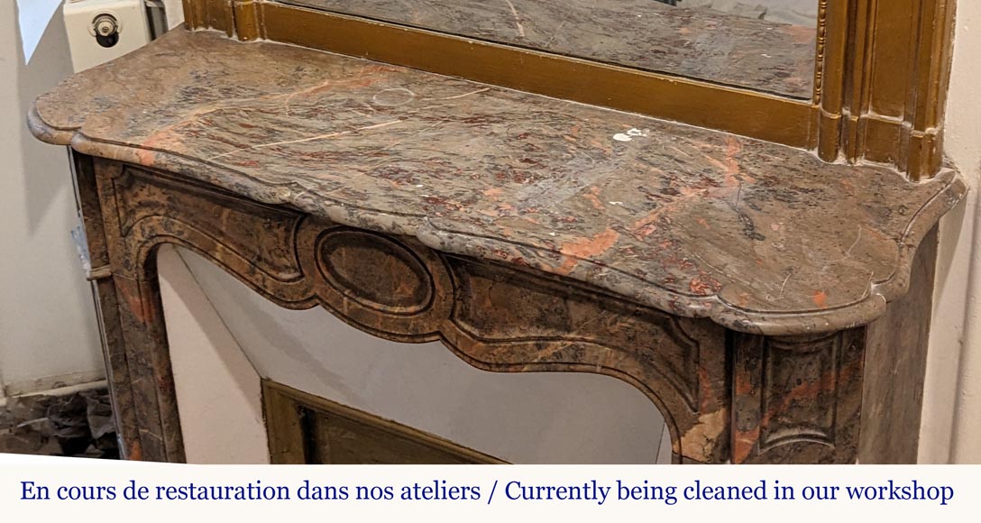 Louis XV style Pompadour mantel in Enjugerais marble Louis XV style Pompadour mantel in Enjugerais marble-9