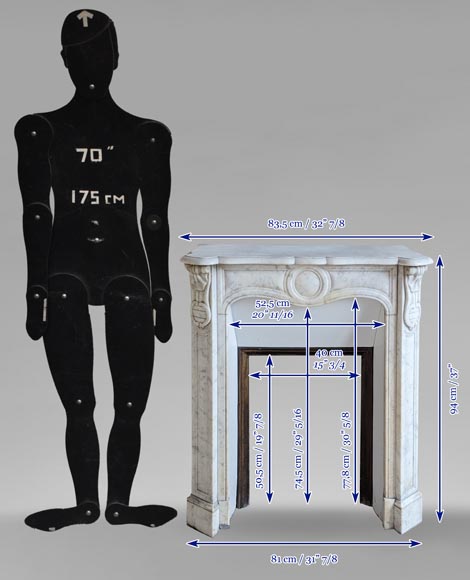 Louis XV style Pompadour model mantelpiece in Carrara marble, decorated with shells Louis XV style Pompadour model mantelpiece in Carrara marble, decorated with shells-9