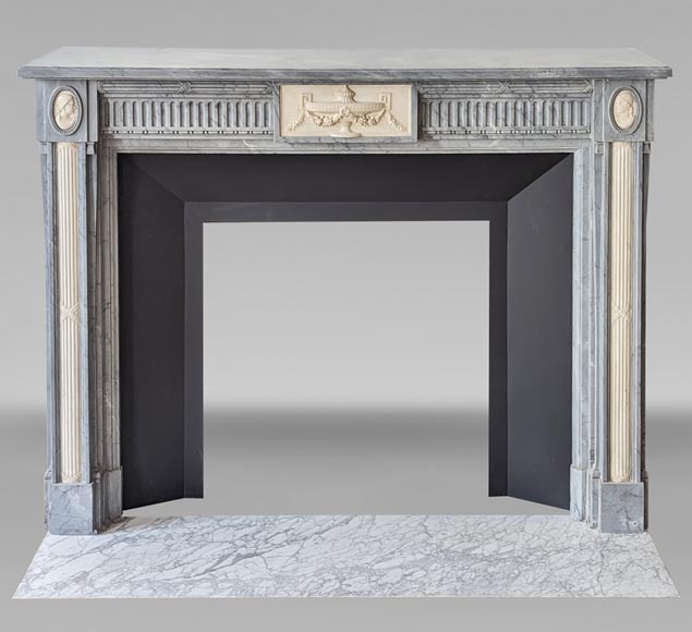 Louis XVI periode two-tone mantel with half columns in Turquin and statuary marble Louis XVI periode two-tone mantel with half columns in Turquin and statuary marble-0
