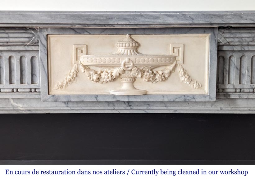 Louis XVI periode two-tone mantel with half columns in Turquin and statuary marble Louis XVI periode two-tone mantel with half columns in Turquin and statuary marble-1
