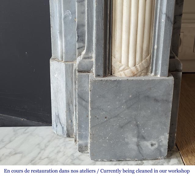 Louis XVI periode two-tone mantel with half columns in Turquin and statuary marble Louis XVI periode two-tone mantel with half columns in Turquin and statuary marble-11