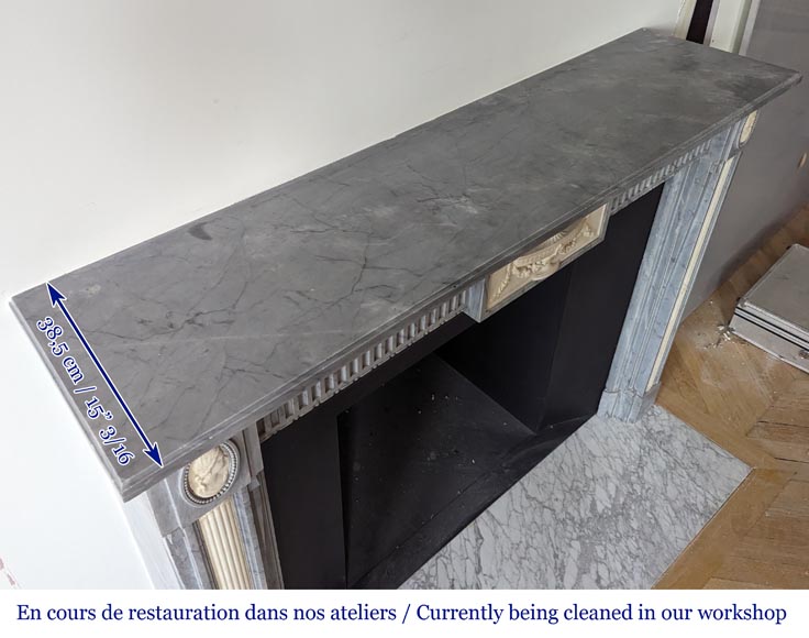 Louis XVI periode two-tone mantel with half columns in Turquin and statuary marble Louis XVI periode two-tone mantel with half columns in Turquin and statuary marble-13
