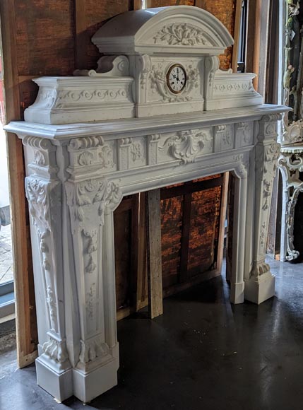 Napoleon III style mantelpiece in Statuario Carrara marble, with mantel top including a clock Napoleon III style mantelpiece in Statuario Carrara marble, with mantel top including a clock-5