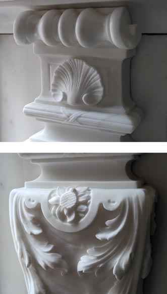 Napoleon III style mantelpiece in Statuario Carrara marble, with mantel top including a clock Napoleon III style mantelpiece in Statuario Carrara marble, with mantel top including a clock-7