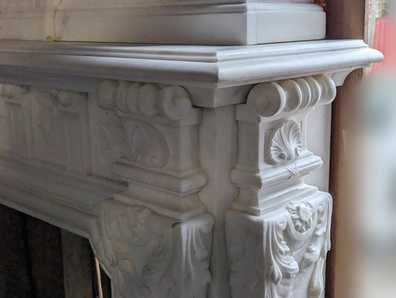 Napoleon III style mantelpiece in Statuario Carrara marble, with mantel top including a clock Napoleon III style mantelpiece in Statuario Carrara marble, with mantel top including a clock-10