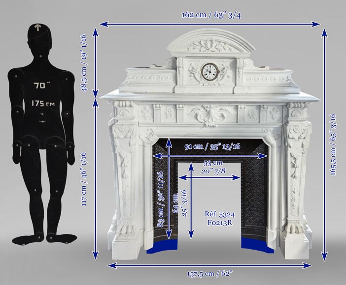 Napoleon III style mantelpiece in Statuario Carrara marble, with mantel top including a clock Napoleon III style mantelpiece in Statuario Carrara marble, with mantel top including a clock-12
