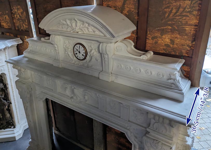Napoleon III style mantelpiece in Statuario Carrara marble, with mantel top including a clock Napoleon III style mantelpiece in Statuario Carrara marble, with mantel top including a clock-13