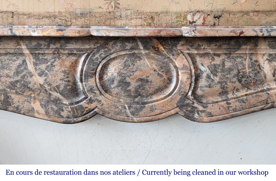 Louis XV style Pompadour mantel in pink Enjugerais marble Louis XV style Pompadour mantel in pink Enjugerais marble-1