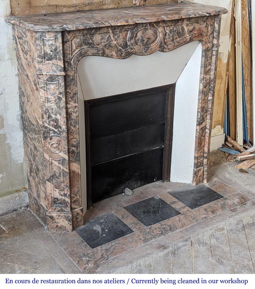 Louis XV style Pompadour mantel in pink Enjugerais marble Louis XV style Pompadour mantel in pink Enjugerais marble-2