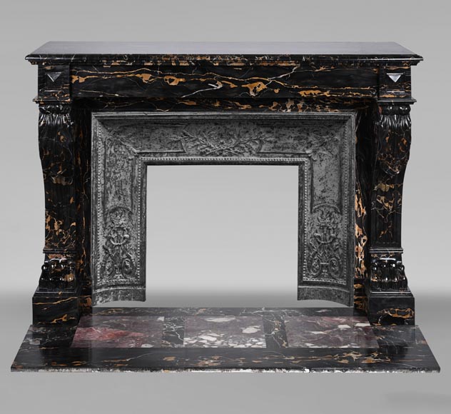 Napoleon III style lion paw mantel carved in Portor marble Napoleon III style lion paw mantel carved in Portor marble-0