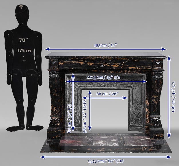 Napoleon III style lion paw mantel carved in Portor marble Napoleon III style lion paw mantel carved in Portor marble-12