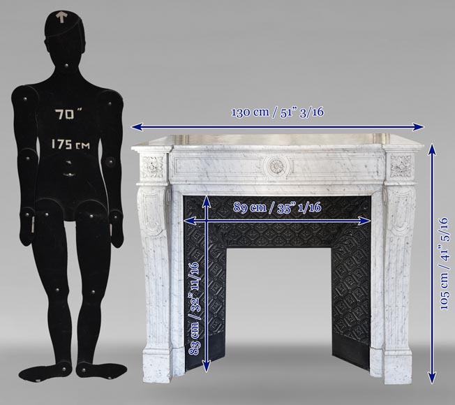 Louis XVI style mantel in Carrara marble adorned with a sunflower Louis XVI style mantel in Carrara marble adorned with a sunflower-4