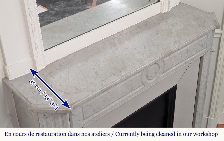 Carved Carrara marble Louis XVI mantel with canted corners Carved Carrara marble Louis XVI mantel with canted corners-8